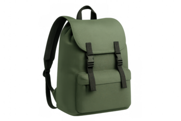 Green backpack sitting on transparent surface, perfect companion for students and travelers wanting reliable, versatile carry solution