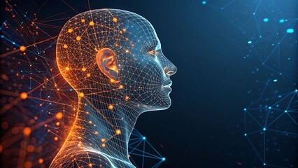 Artificial Intelligence Human Head - Neural Network and Digital Brain Concept