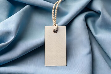  Blank Kraft Paper Tag on Blue Fabric – Mockup for Branding and Labels
