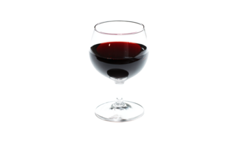 a glass of wine with a black dot on the bottom
