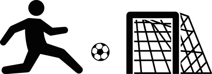 Football player kicking ball towards goal in silhouette icon
