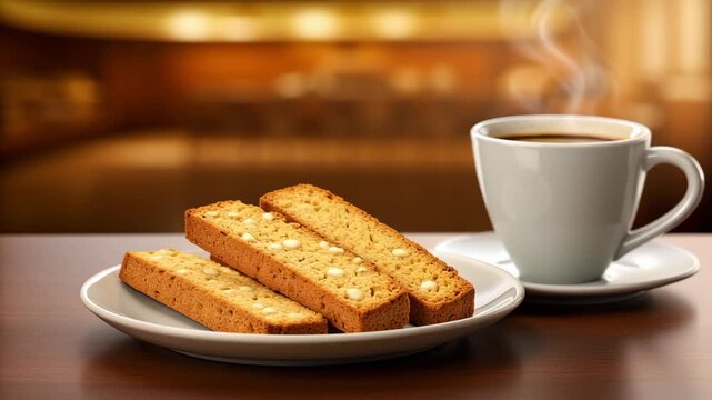 Gluten free concept ,Delicious biscotti and steaming coffee create warm, inviting atmosphere perfect for dessert or snack plate