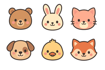 Vector Illustration of Cute Baby Animal Faces
