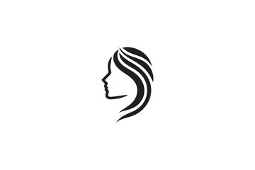 Black vector silhouette of a woman's profile with long hair, capturing her beauty and fashion in a stylized sketch