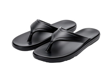 Pair of black rubber flip flops isolated on transparent background