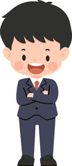 Cartoon Illustration of Confident Businessman with Arms Crossed