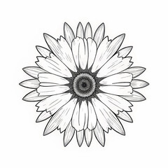 Detailed black and white illustration of a flower in bloom  