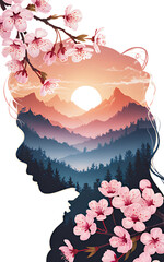 Ethereal Mountain Landscape Framed by Cherry Blossoms