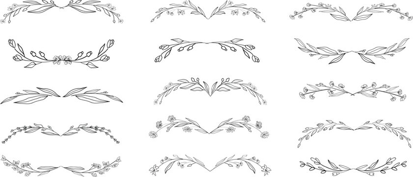 Elegant line art floral set. Hand drawn botanical vector set. Trendy floral wildflowers and decoration set.