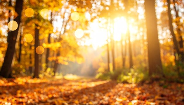 秋の森の光を意図的にぼかした写真