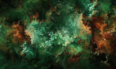 Obraz premium Abstract green brown nebula background with smoky texture and cosmic theme