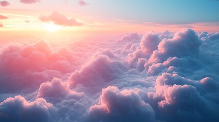 Fluffy pink and blue clouds in soft atmospheric gradient under calm evening sky high resolution picture