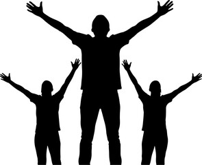 Vector art of silhouettes of people with arms raised in celebration