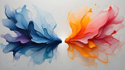 Abstract watercolor painting blue orange red art artistic design texture background splash ink fluid