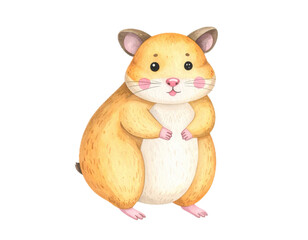 Fototapeta premium Cartoon watercolor illustration of hamster. Animal clipart illustration.