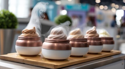 Innovative Culinary Demonstration: Freezing Small Desserts with Liquid Nitrogen in Natural Light - Dreamy Focus from Back View