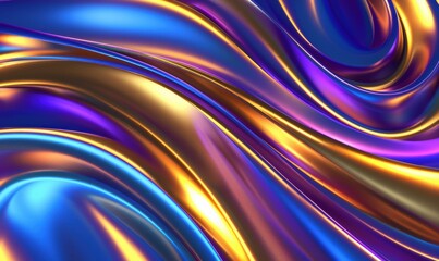 Abstract metallic waves gold blue and purple fluid flowing background