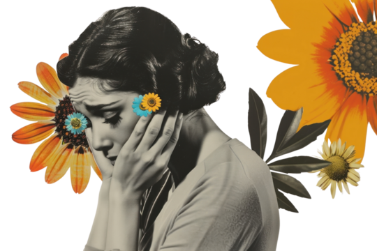 PNG Flowers woman portrait colorful.