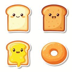Vector Stickers of Bread, Toast, Bagel and Bun ? Flat Cartoon Bakery Food Icons (1).eps
