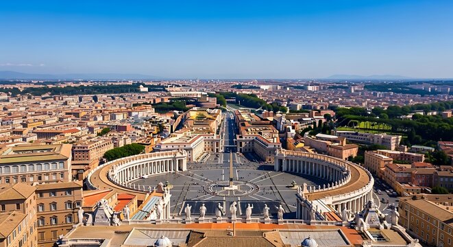 Fototapeta Panoramic view of Vatican City and Rome from St. Peter's Basilica dome offering an expansive
