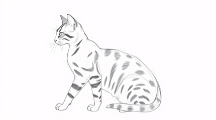 Fototapeta premium A minimalist black and white sketch of a sitting cat with elegant lines and stripes.