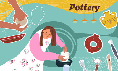 Pottery collage. Hand drawn vector illustration.