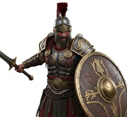 Fototapeta premium Ancient Warrior in Traditional Armor Holding a Weapon