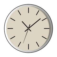Wall clock in flat style. Pastel color home decor. Minimal round shape element for cozy interior.