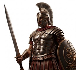 Obraz premium Ancient Warrior in Traditional Armor Holding a Weapon