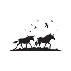 Migration Scene With Running Wildebeests Silhouette