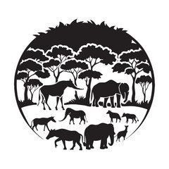 Wide View Of Wildlife Panorama Silhouette