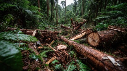 Fototapeta premium The destruction of natural habitats and forests accelerates biodiversity loss and disrupts ecological balance. 