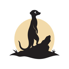 Meerkat Standing Alert On Rock Silhouette