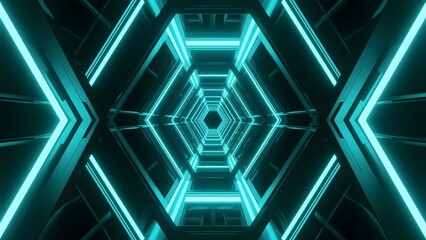 Hexagonal Tunnel with Neon Blue Lighting