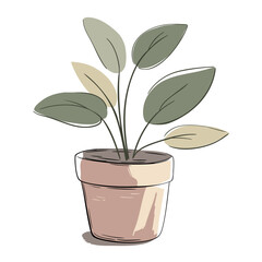 Hand drawn houseplant in pot. Marker drawing with pastel tones. Cozy and gentle design.