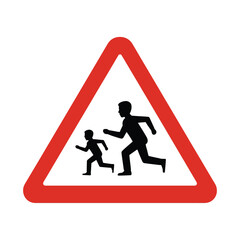 Road Safety Ahead: Red Triangle Warning Sign for Children Running

