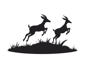 Fast Gazelles In Running Motion Silhouette