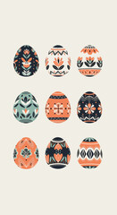 Fototapeta premium A delightful collection of nine decorative easter eggs each adorned with intricate folk art inspired patterns