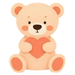 Fototapeta premium Adorable cartoon teddy bear holding a heart, expressing love and affection.