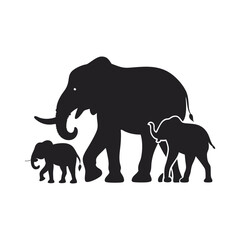 Protective Elephant Family With Calf Silhouette