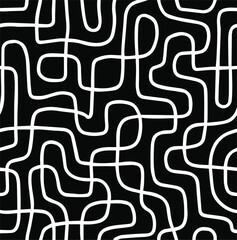 Abstract geometric shape striped seamless pattern. vector lines black-white background.