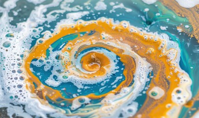 Abstract swirl liquid art gold teal and white spiral background texture