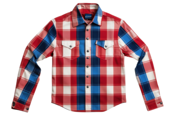 Red, white and blue checkered shirt isolated on transparent background
