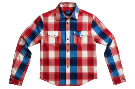 Red, white and blue checkered shirt isolated on transparent background