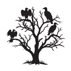 Vultures Perched On Tree Branch Silhouette