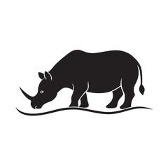 Rhino Drinking Water From Pond Silhouette