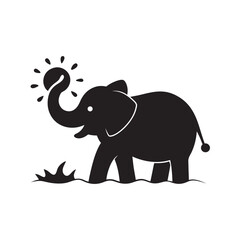 Elephant Splashing Water In Mud Puddle Silhouette