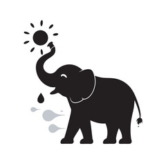 Joyful Elephant Playing In Mud Puddle Silhouette