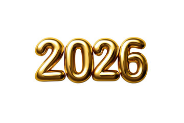 Inscription 2026 from golden balloons on transparent background