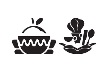 Culinary icons featuring food and chef silhouette
